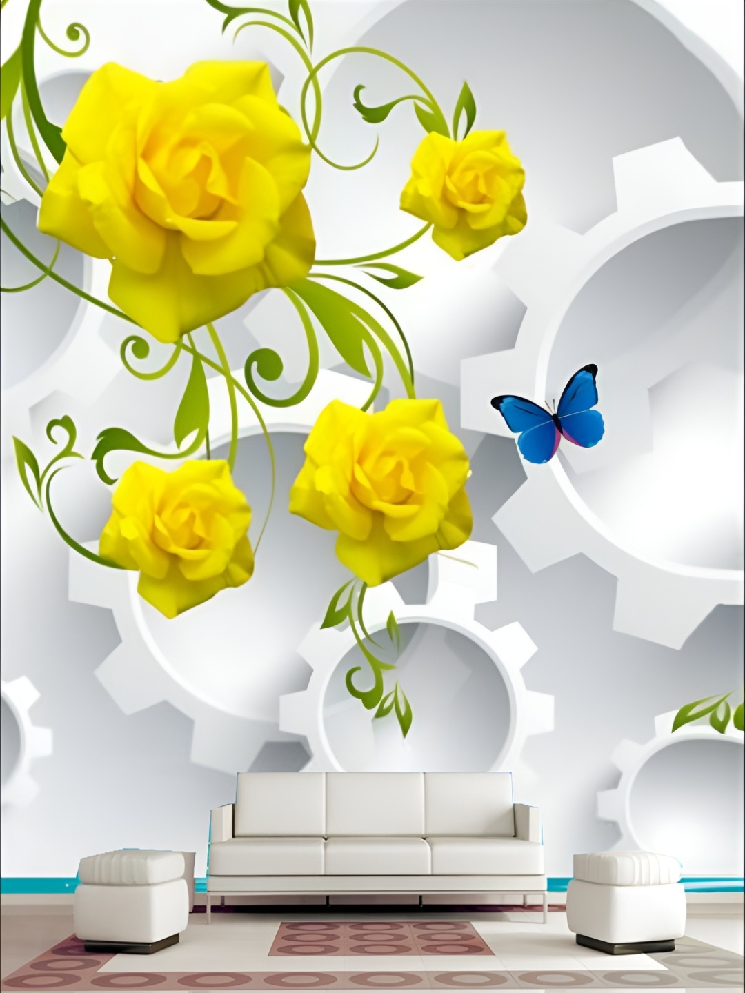 

KSHIRSA Yellow & Green Floral Printed Self-Adhesive Removable Wallpaper Sticker