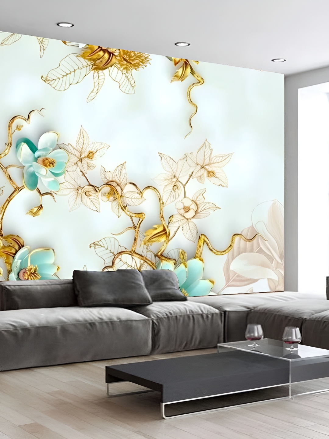 

KSHIRSA Off White & Blue Floral Printed Self-Adhesive Wallpaper Sticker