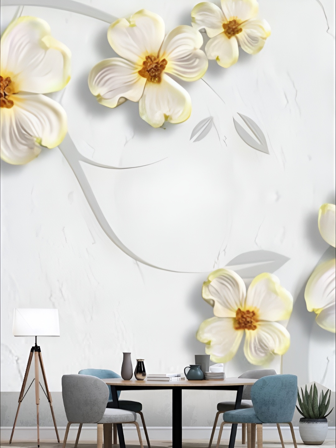 

KSHIRSA White & Cream Colored Floral Printed Self-Adhesive Laminated Wallpaper Sticker