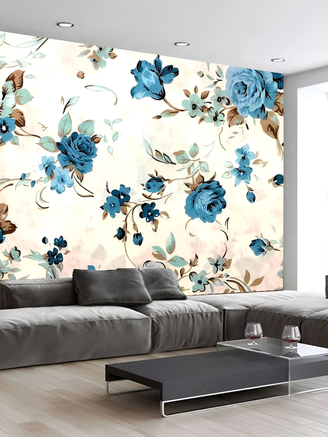 

KSHIRSA White & Blue Floral Printed Self-Adhesive Wallpaper Sticker