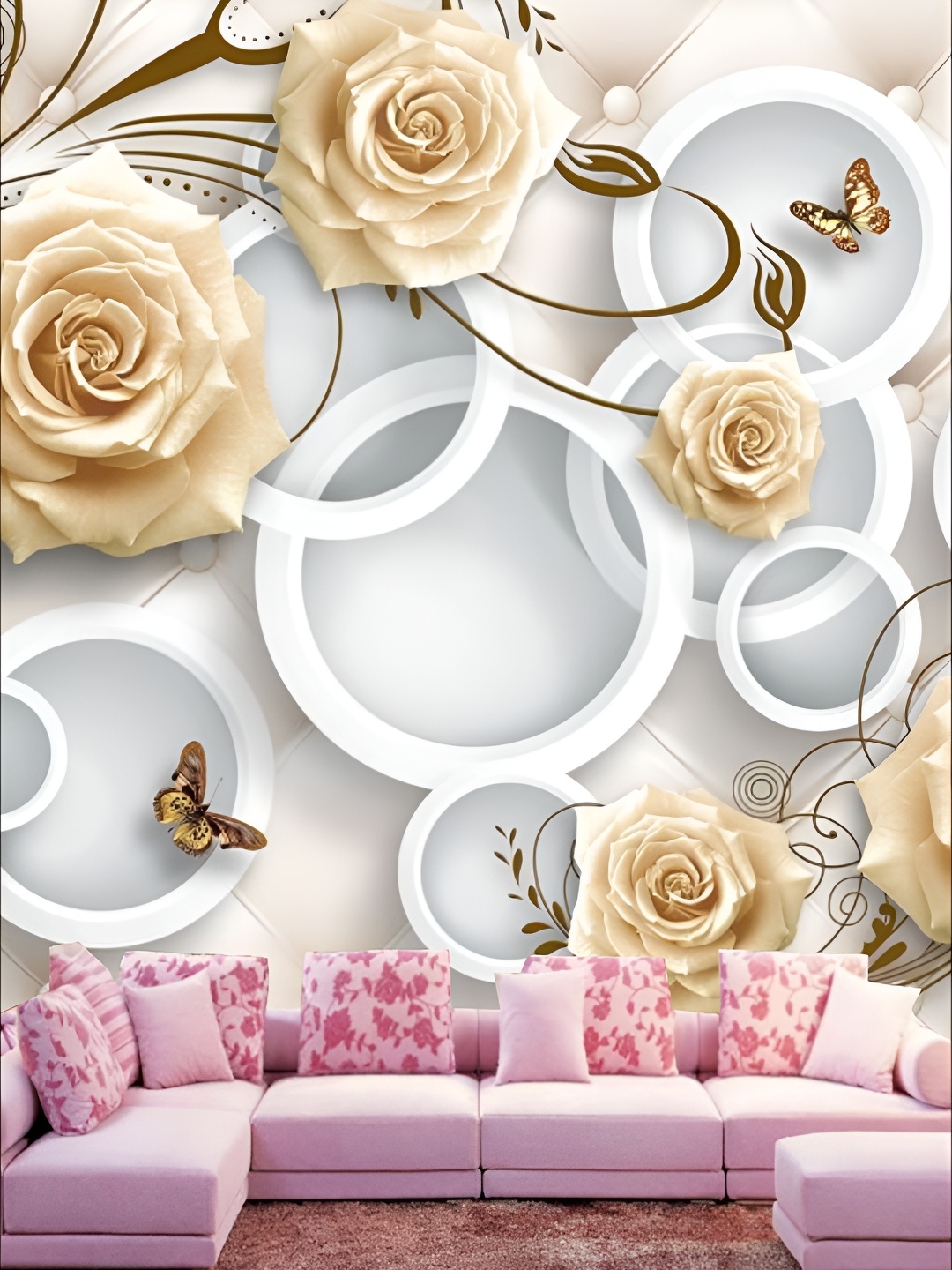

KSHIRSA White & Beige Floral Printed Self-Adhesive Removable Wallpaper Sticker