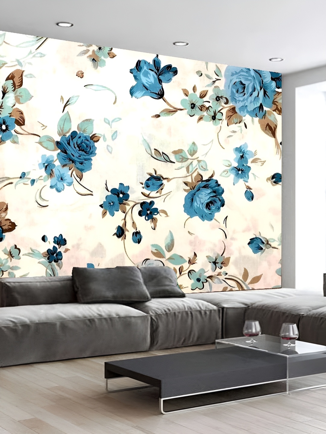 

KSHIRSA White & Blue Floral Printed Self-Adhesive Wallpaper Sticker