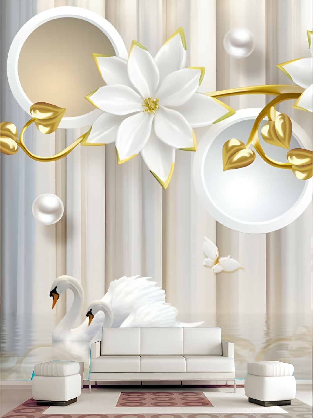 

KSHIRSA White & Beige Floral Printed Self-Adhesive Wallpaper Sticker