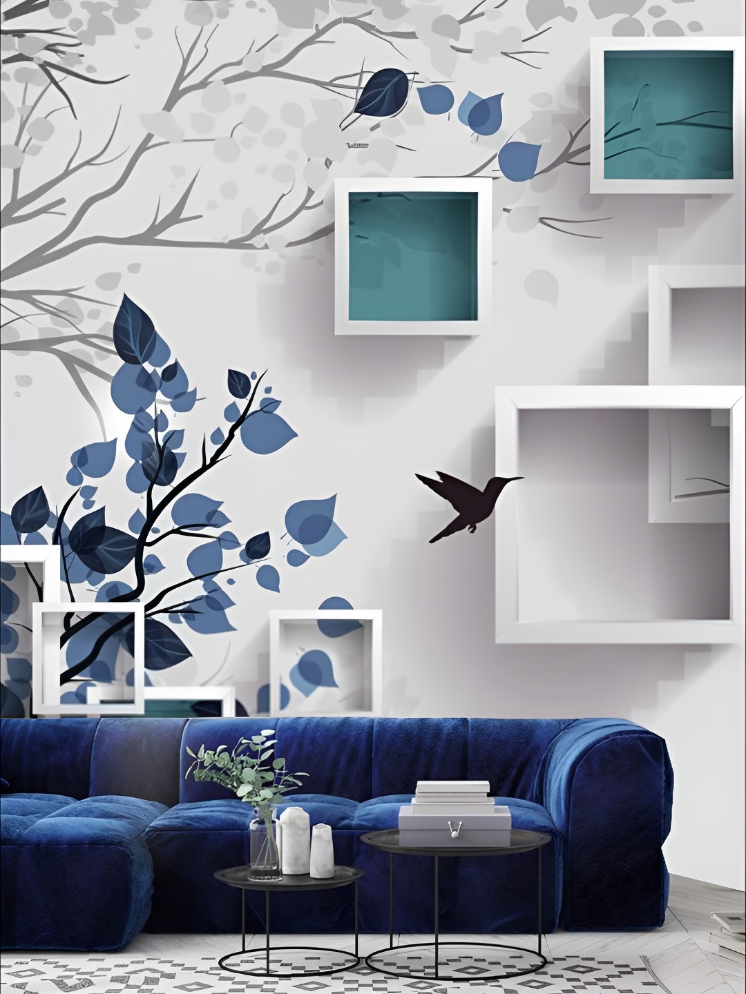 

KSHIRSA Green & White Floral Printed Self-Adhesive Removable Wallpaper Sticker