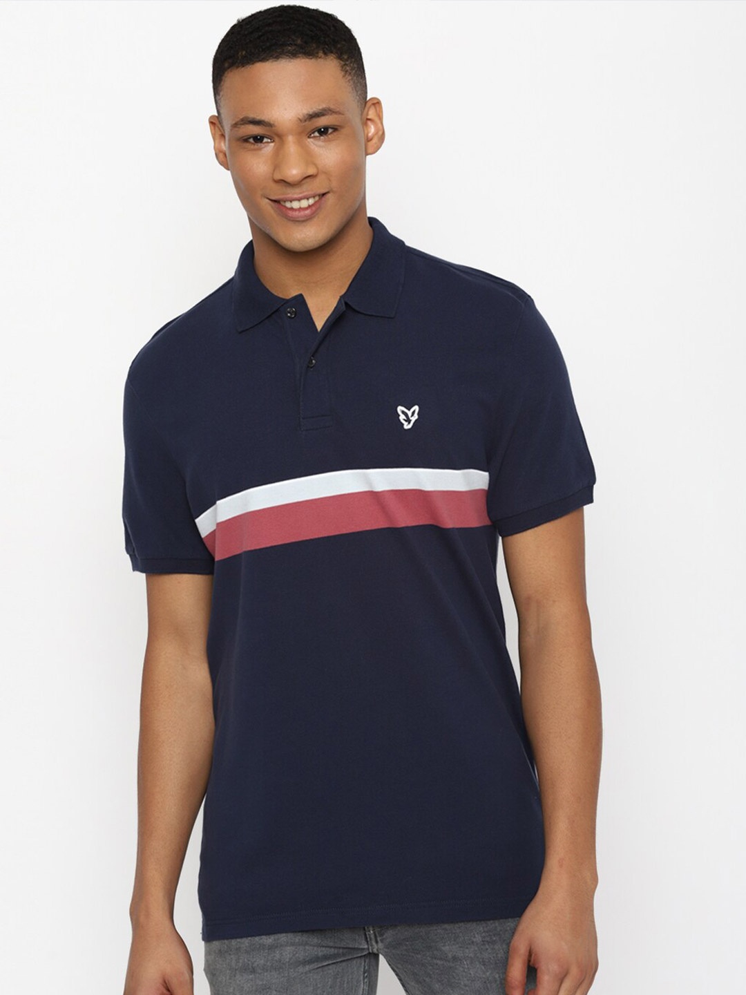 

AMERICAN EAGLE OUTFITTERS Men Polo Collar Applique T-shirt, Navy blue