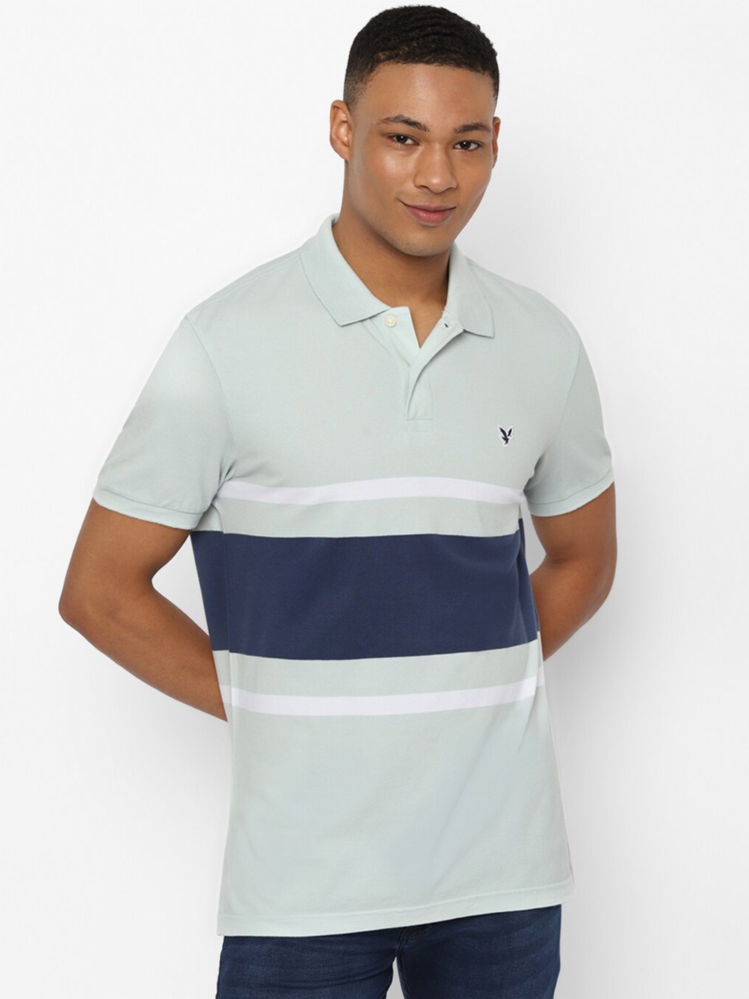 

AMERICAN EAGLE OUTFITTERS Men Colourblocked Polo Collar Pockets T-shirt, Blue