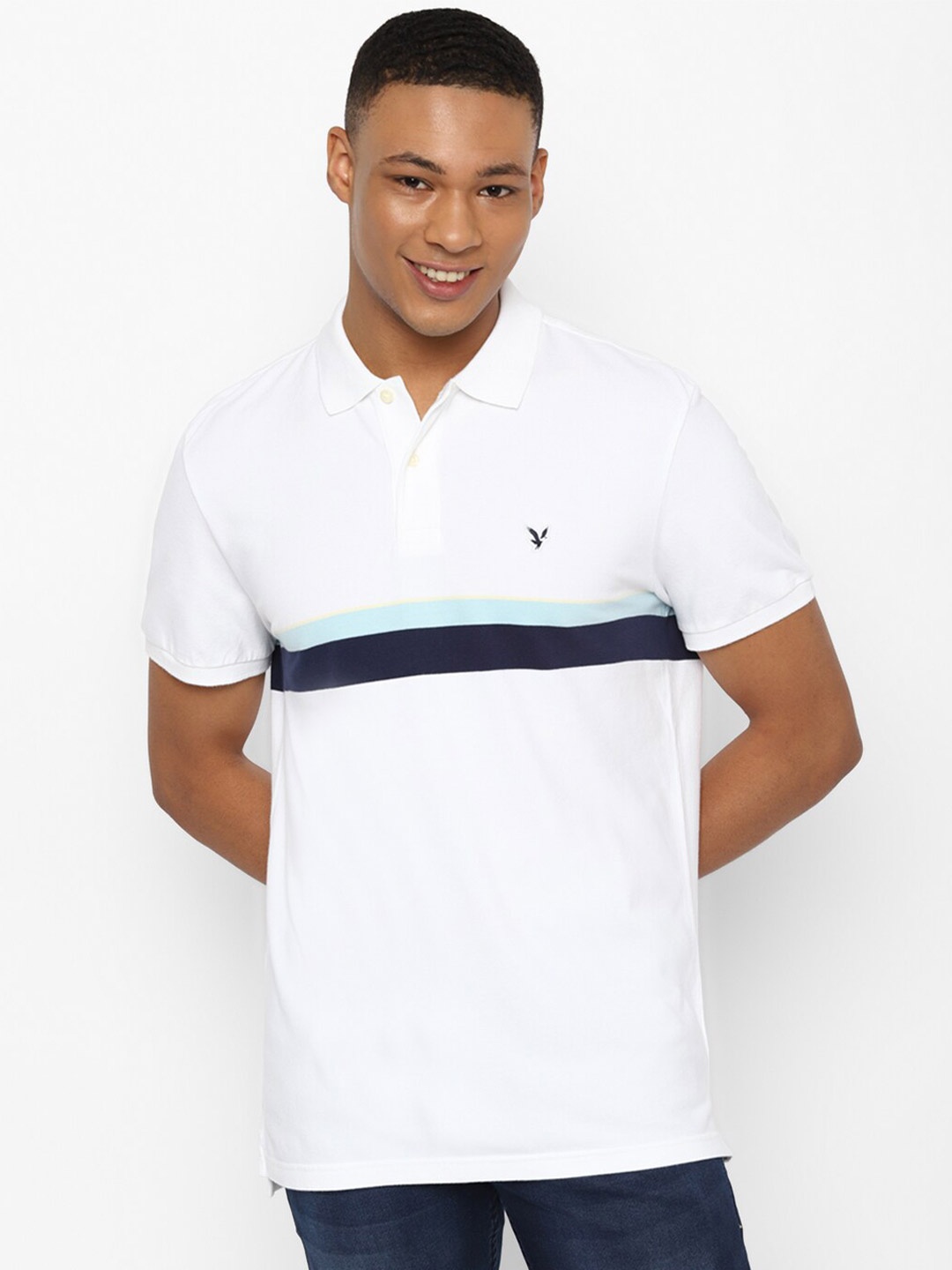

AMERICAN EAGLE OUTFITTERS Men Polo Collar Applique T-shirt, White