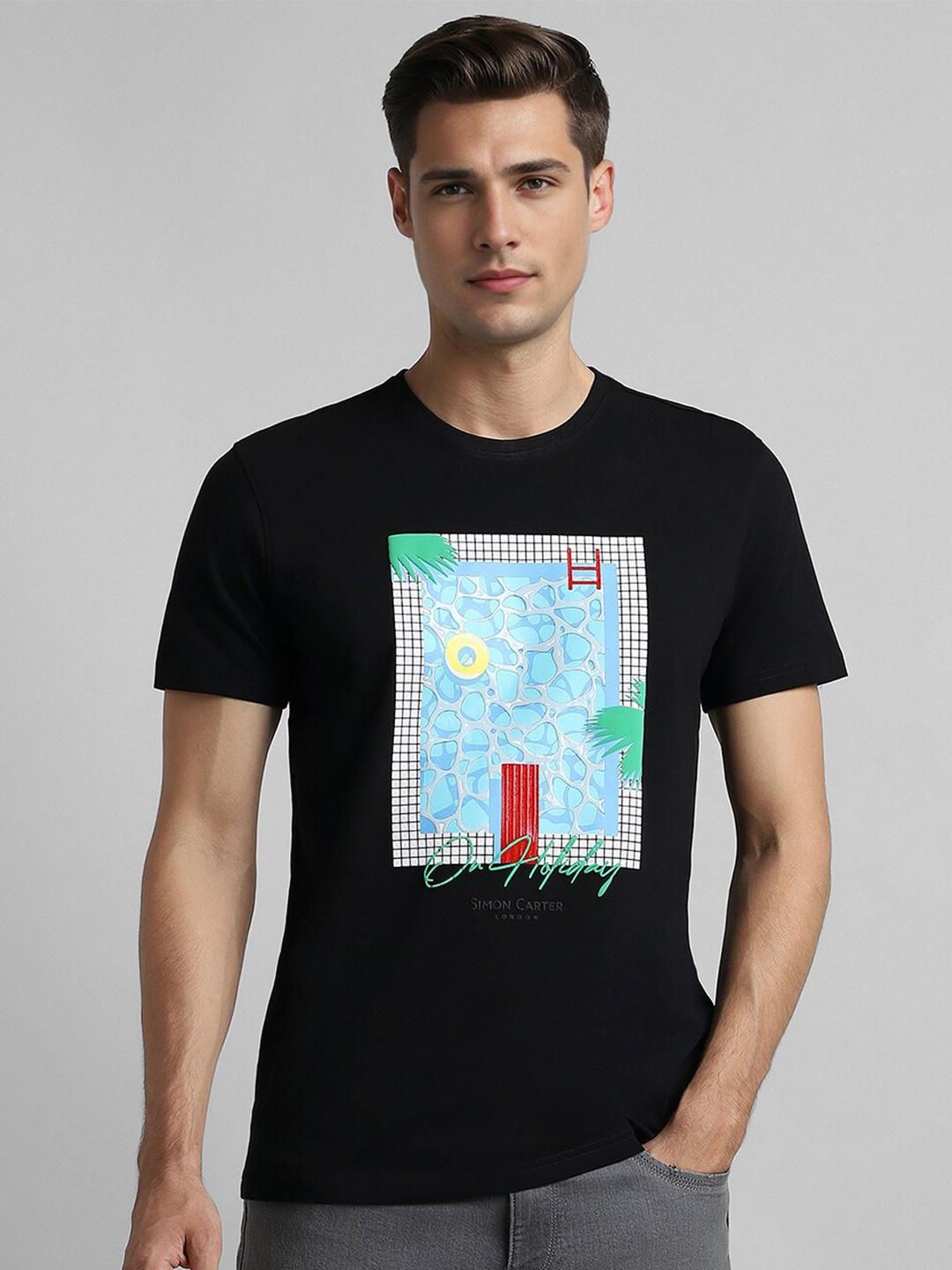 

SIMON CARTER LONDON Men Printed Applique Slim Fit T-shirt, Black