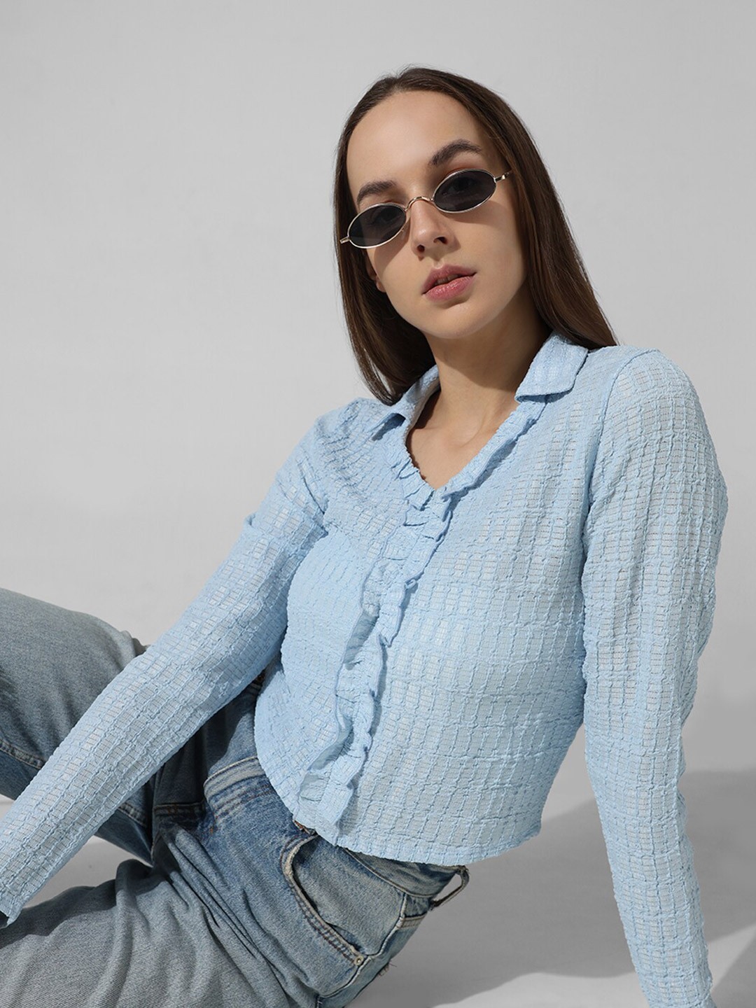 

ONLY Women Opaque Striped Casual Shirt, Blue