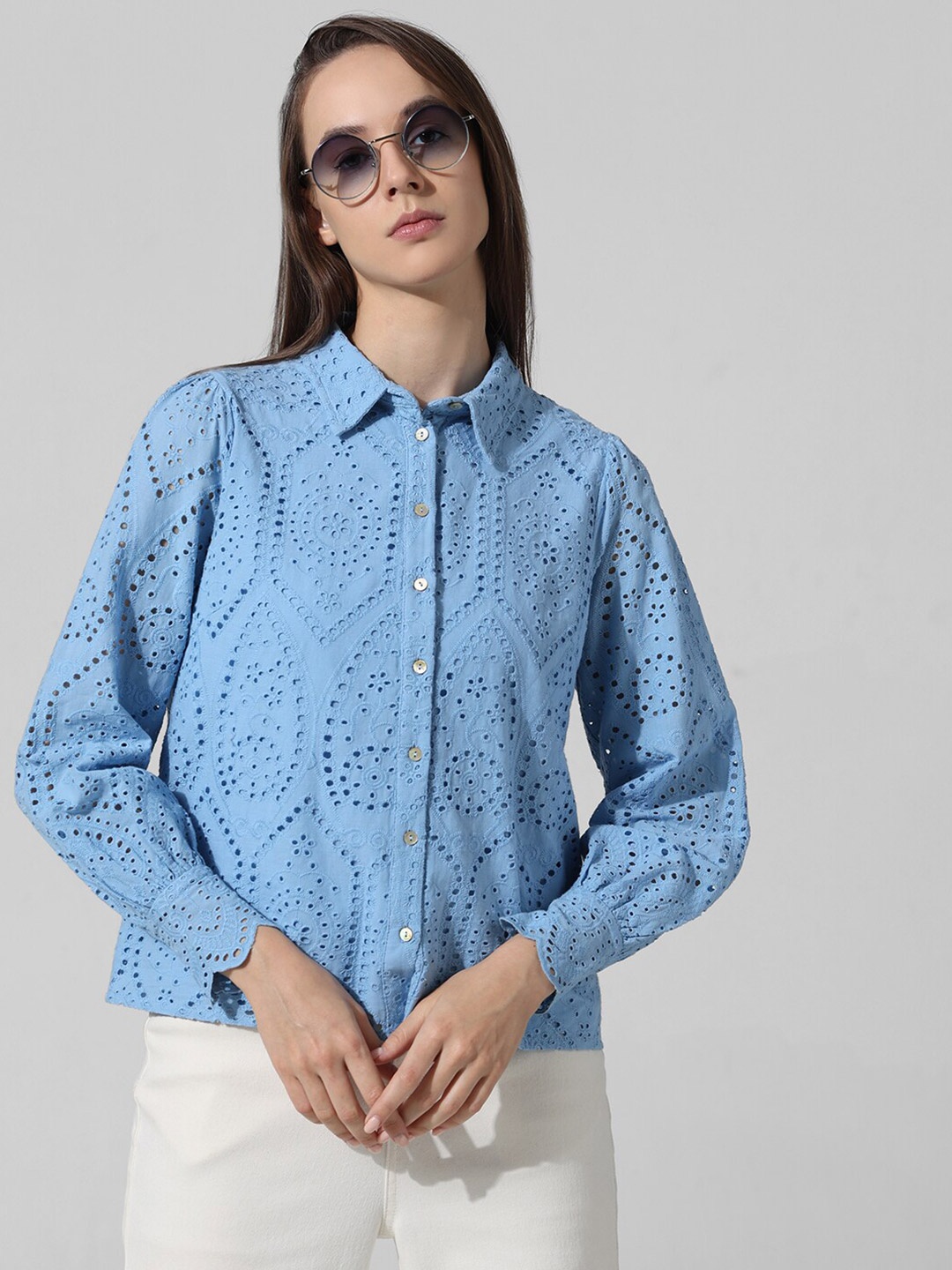 

ONLY Women Opaque Printed Casual Shirt, Blue