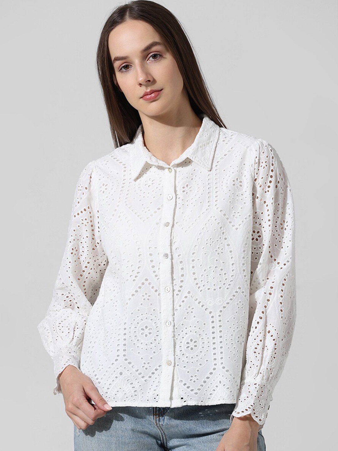 

ONLY Women Opaque Printed Casual Shirt, White