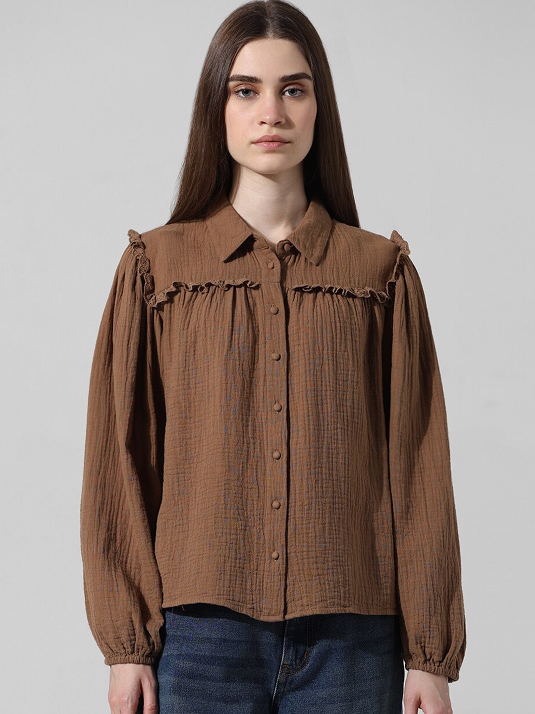 

ONLY Women Opaque Casual Shirt, Brown