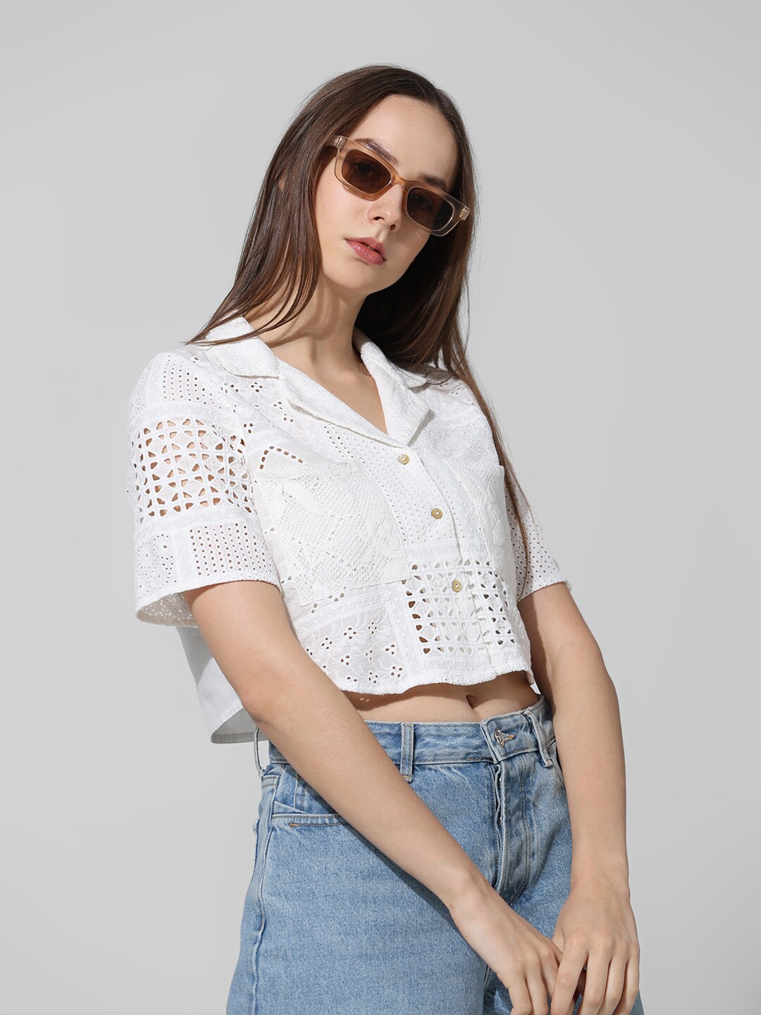 

ONLY Women Opaque Printed Casual Shirt, White