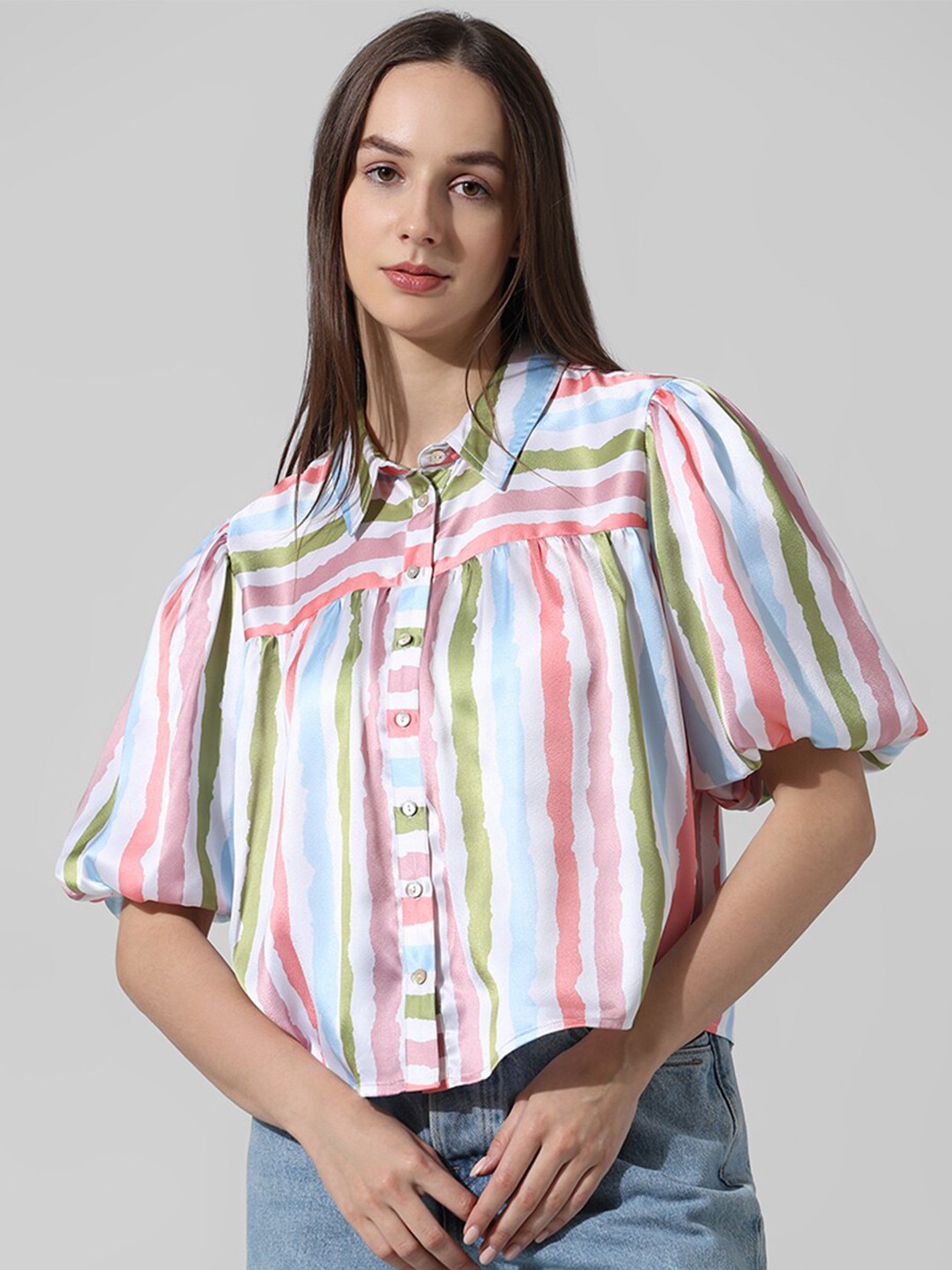 

ONLY Women Opaque Striped Casual Shirt, White