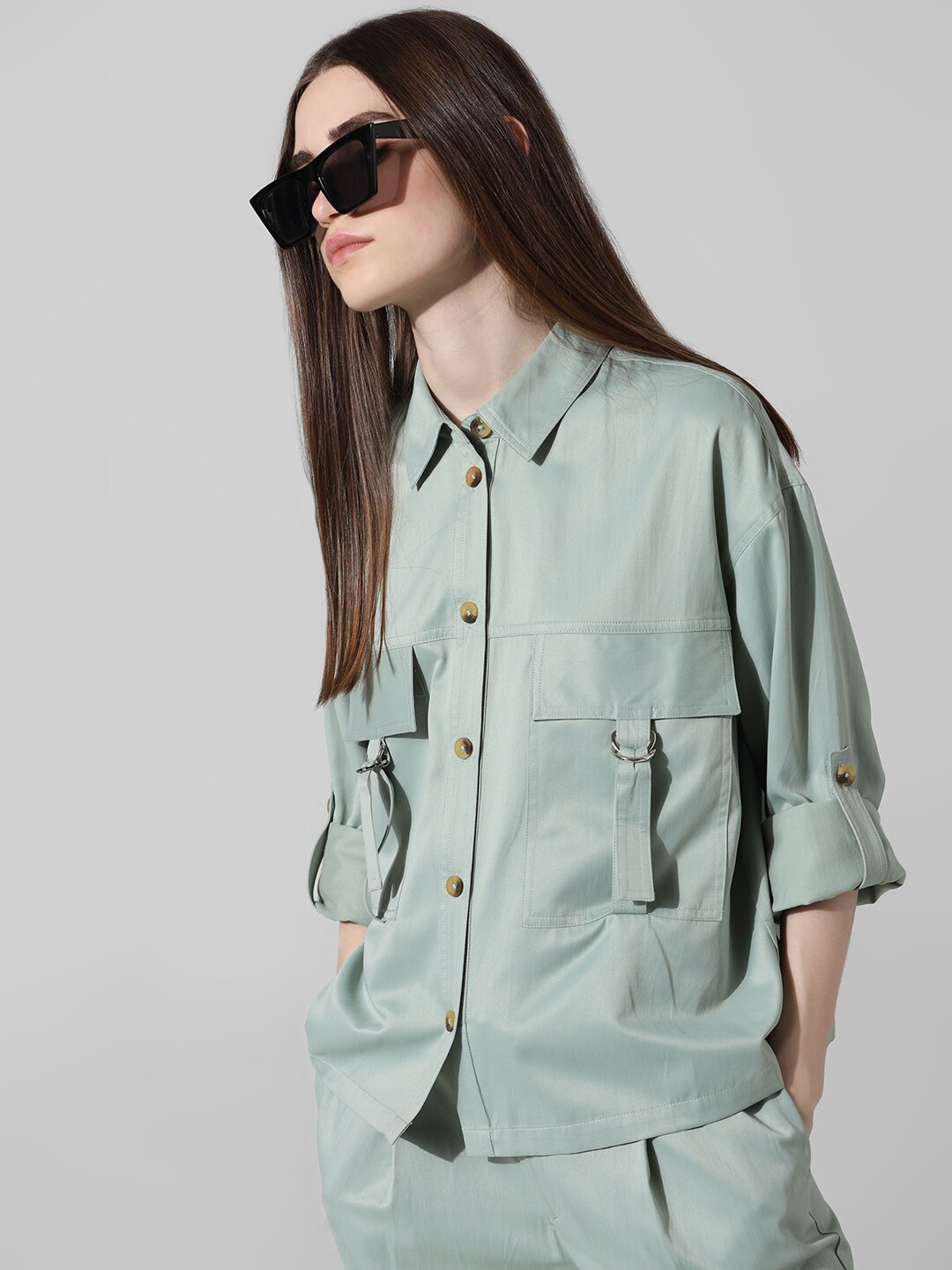 

ONLY Women Boxy Opaque Printed Casual Shirt, Green