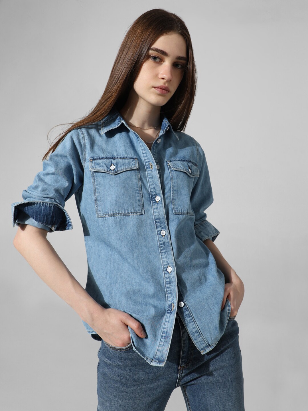 

ONLY Women Opaque Casual Shirt, Blue