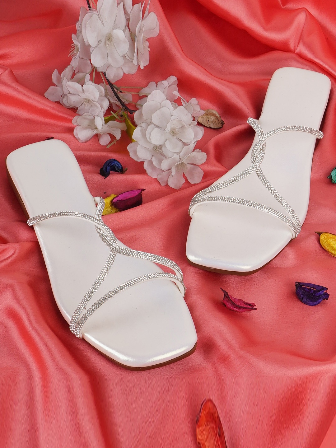 

BAESD Embellished Open Toe Flats, White