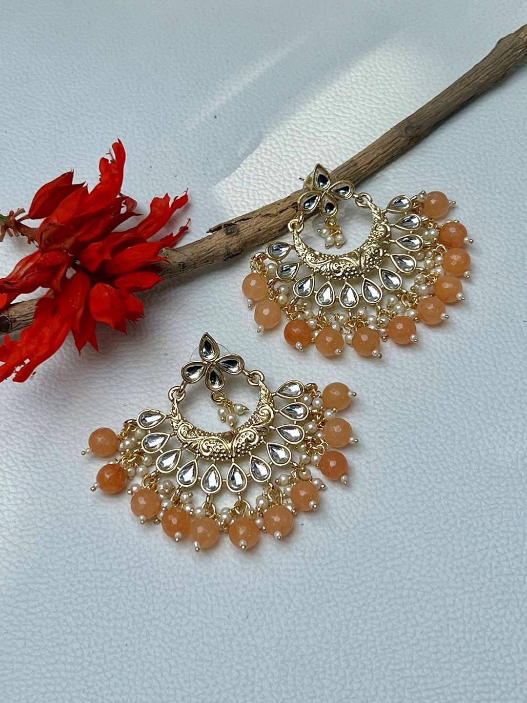 

Prettilicious Contemporary Chandbalis Earrings, Peach