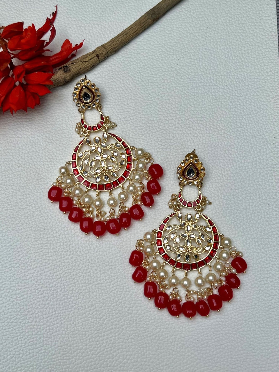 

Prettilicious Contemporary Chandbalis Earrings, Red