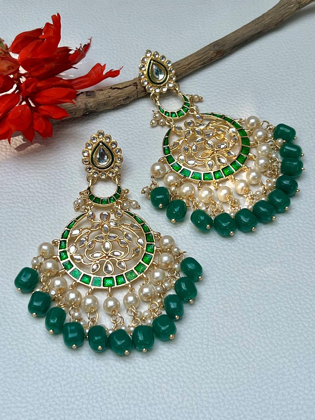 

Prettilicious Contemporary Chandbalis Earrings, Green