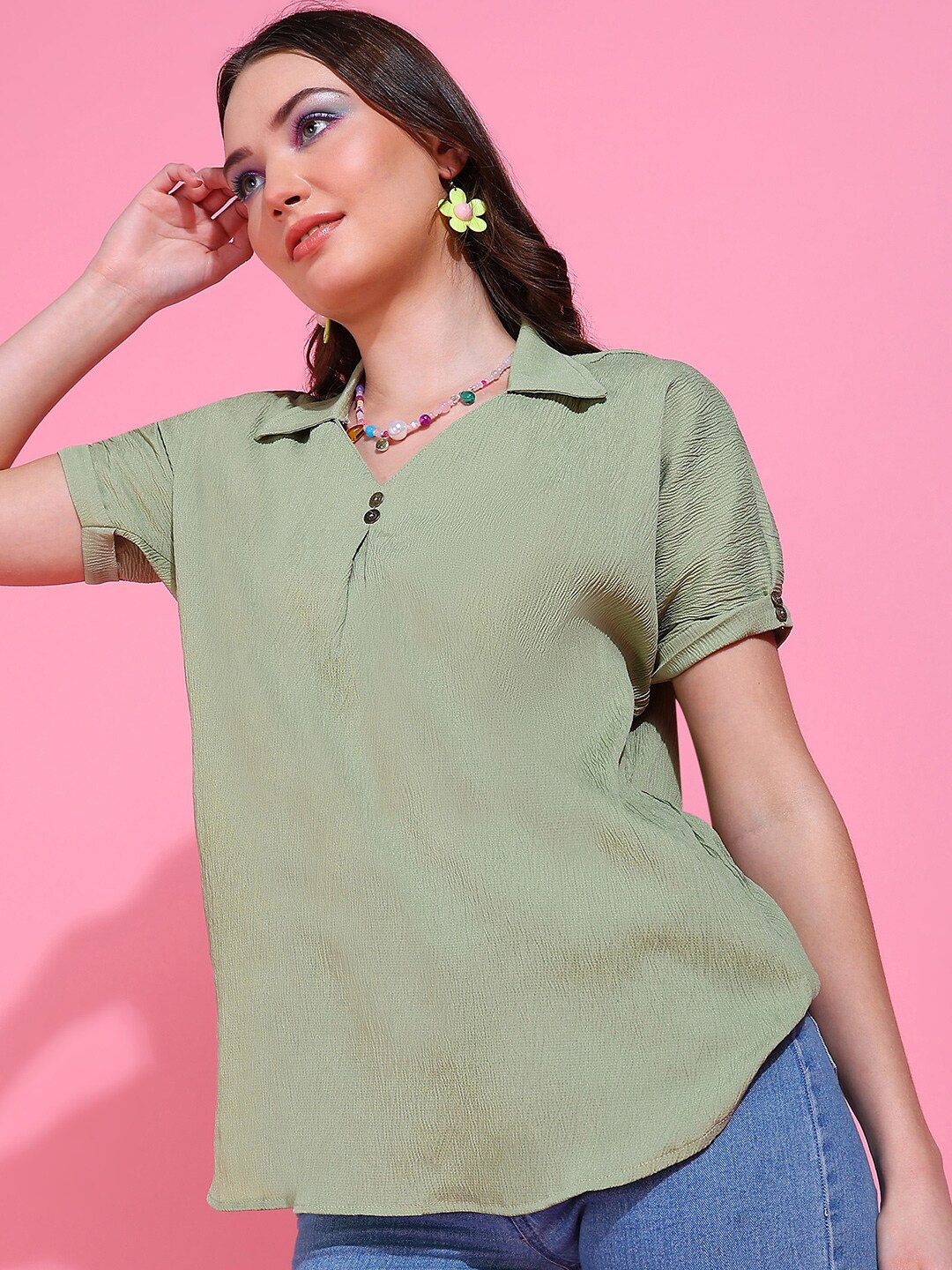 

Rudraaksha Creations Shirt Style Top, Olive