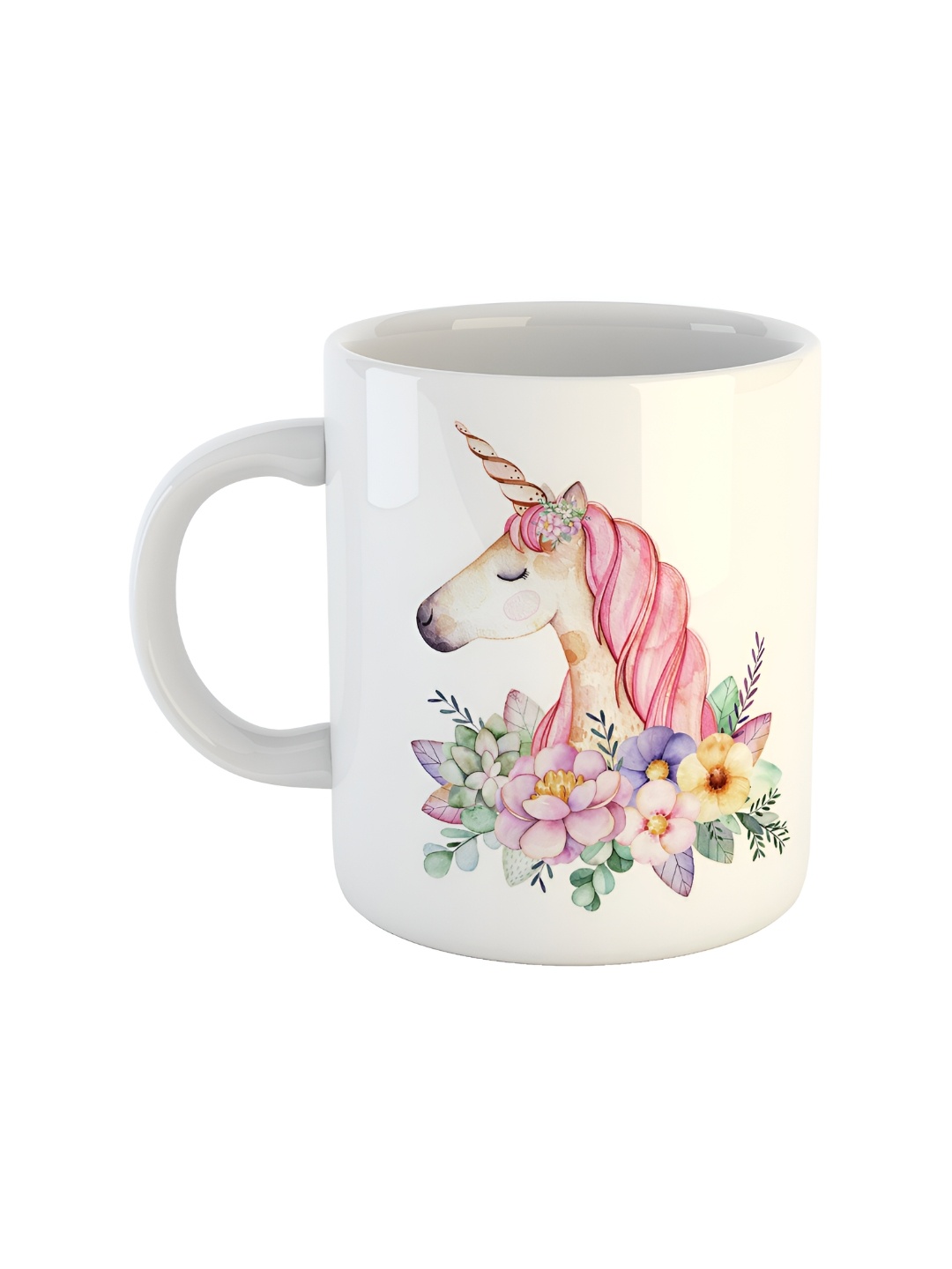 ARTBUG White & White Printed Ceramic Glossy Core Set of Cups and Mugs