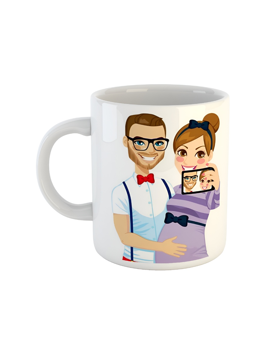 ARTBUG White & White Printed Ceramic Glossy Core Set of Cups and Mugs