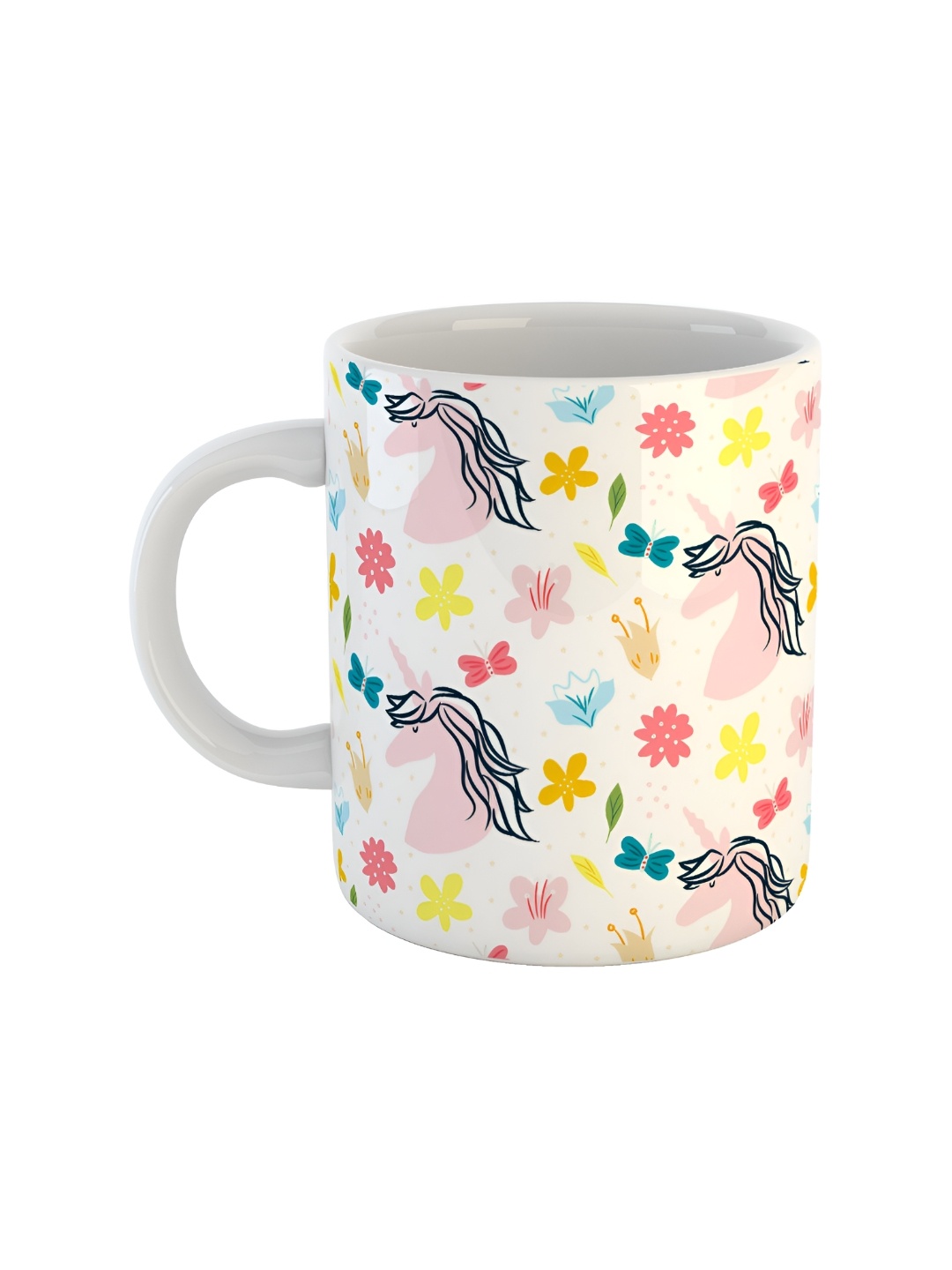 

ARTBUG White & White Printed Ceramic Glossy Core Set of Cups and Mugs