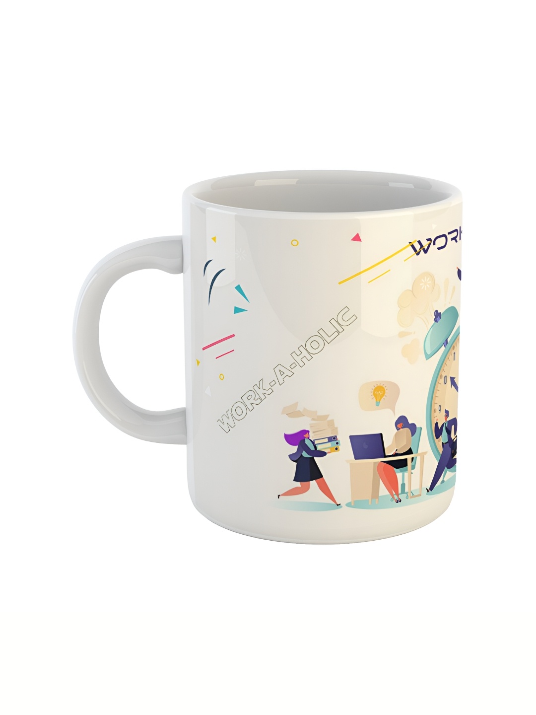 

ARTBUG White & White Printed Ceramic Glossy Core Set of Cups and Mugs