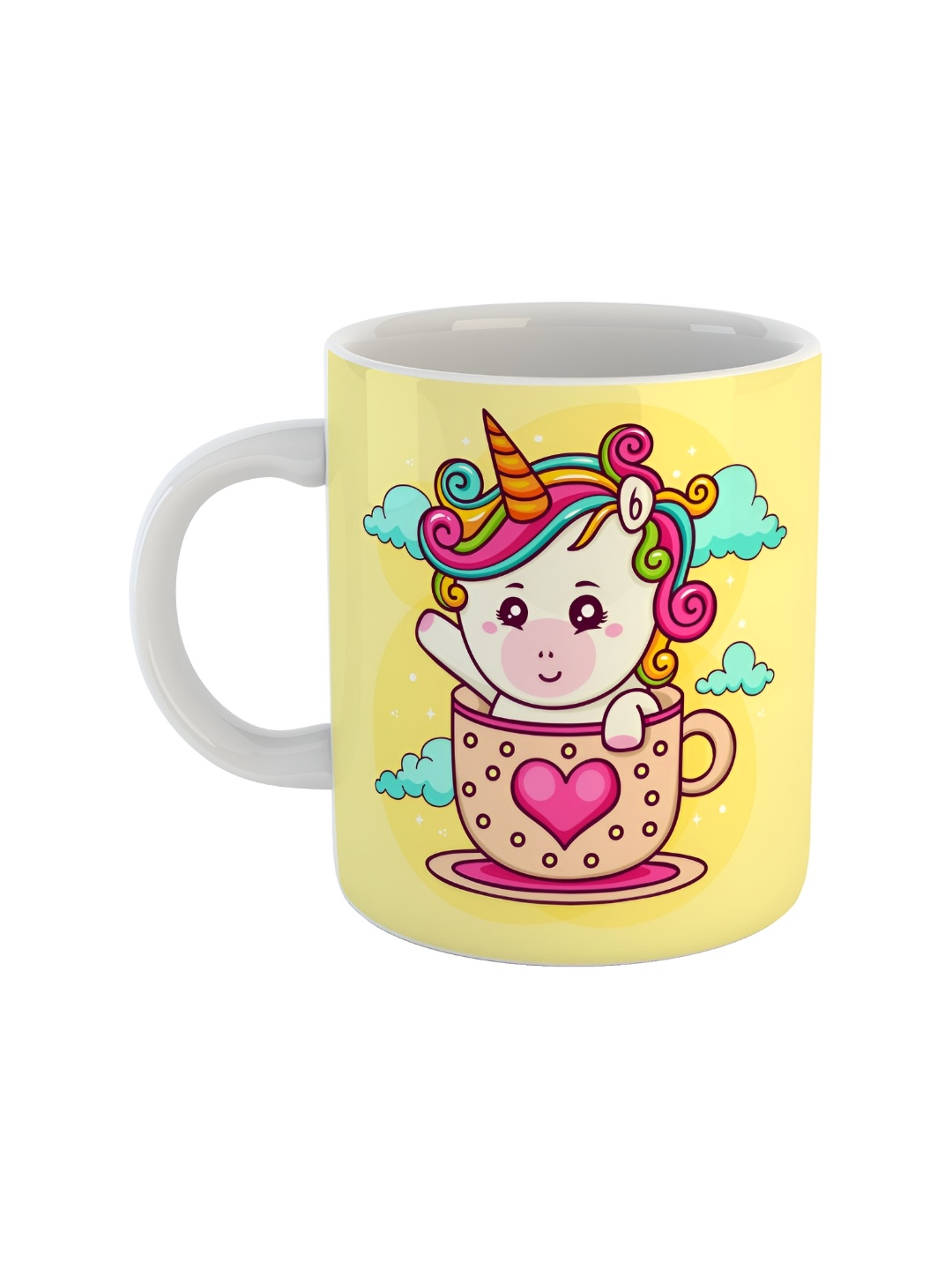 

ARTBUG White & White Printed Ceramic Glossy Core Set of Cups and Mugs