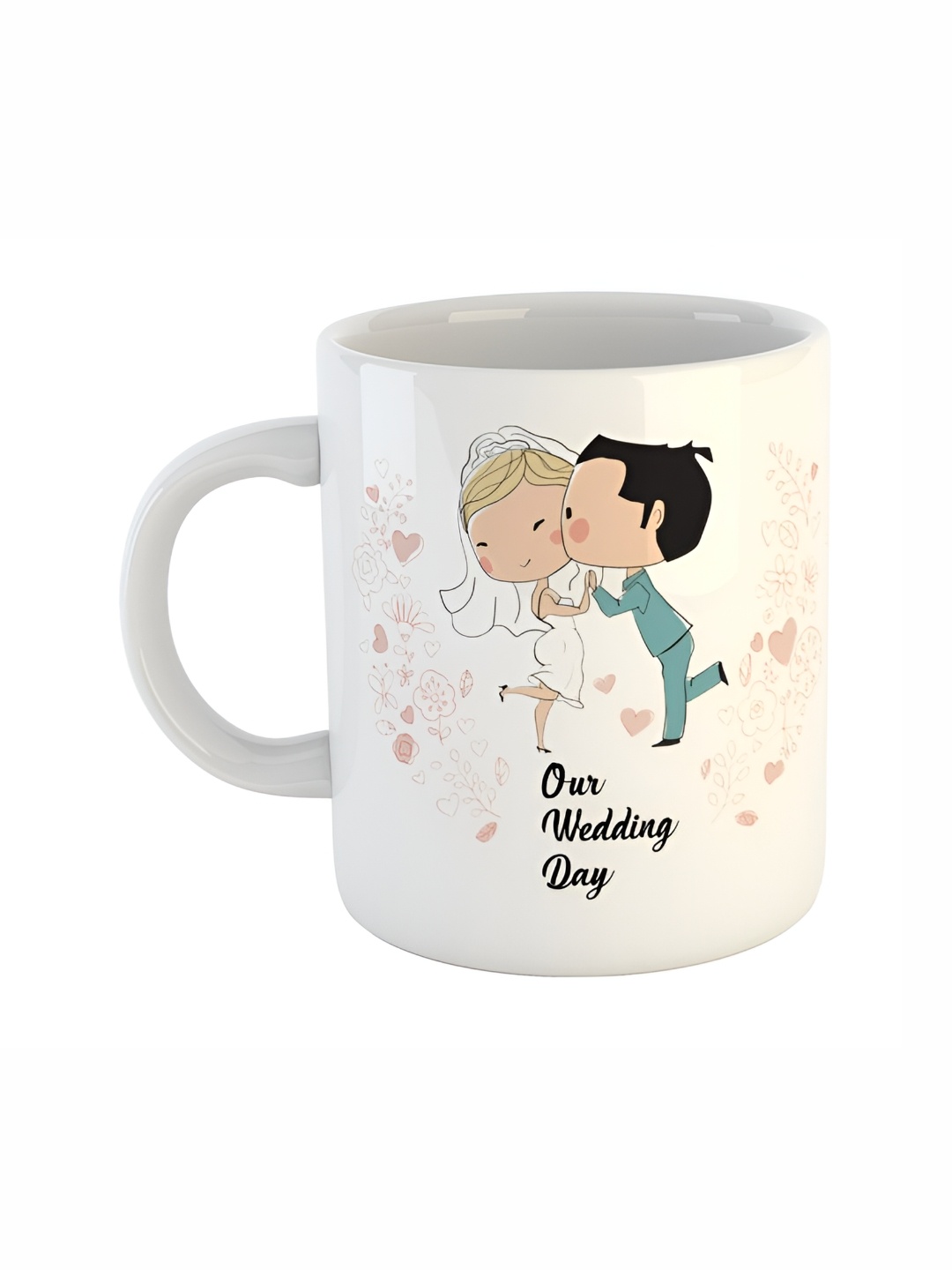 

ARTBUG White & White Printed Ceramic Glossy Core Set of Cups and Mugs