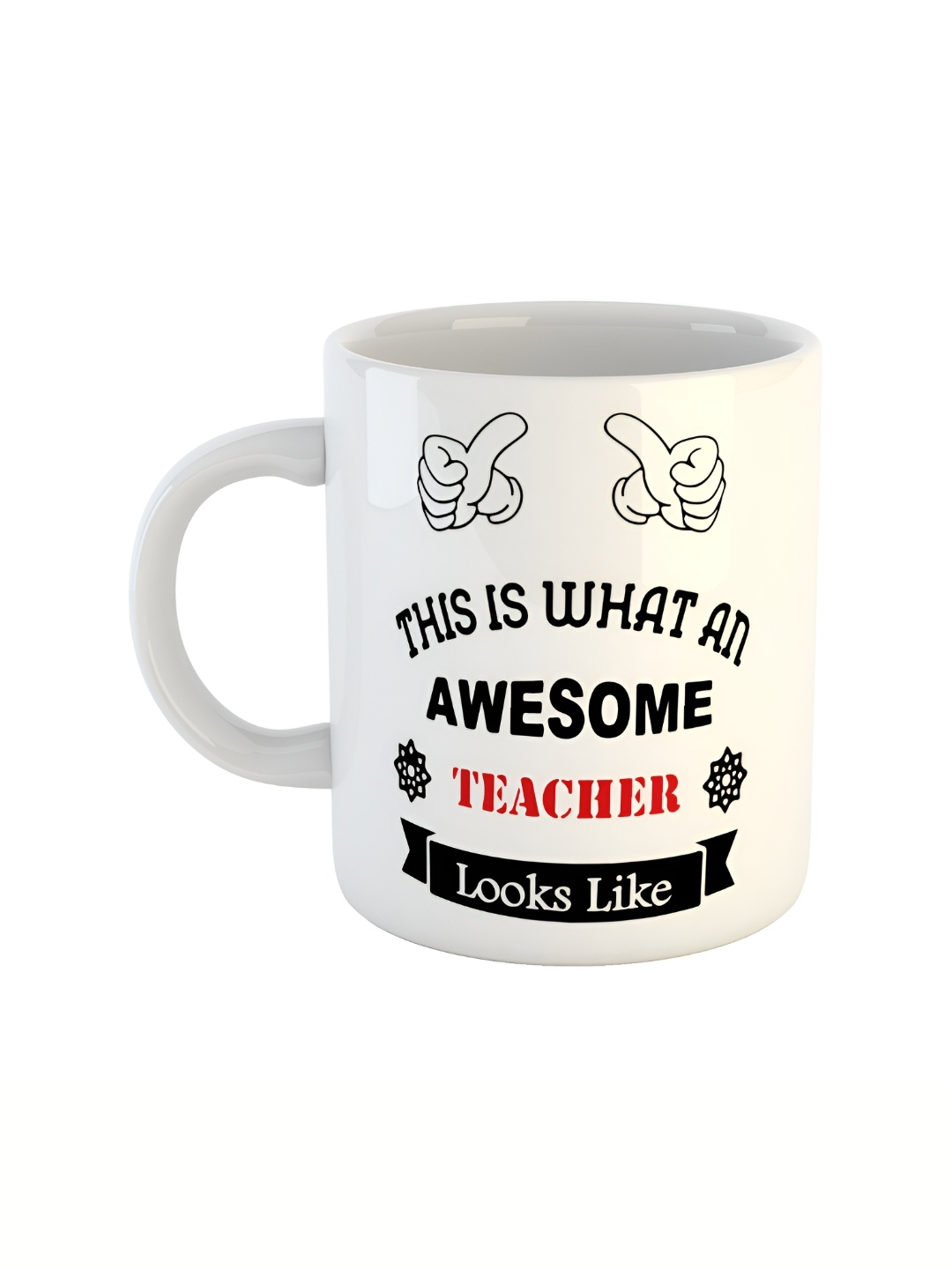 

ARTBUG White & White Printed Ceramic Glossy Core Set of Cups and Mugs