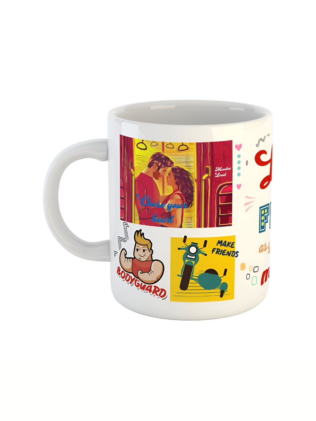 

ARTBUG White & White Printed Ceramic Glossy Core Set of Cups and Mugs