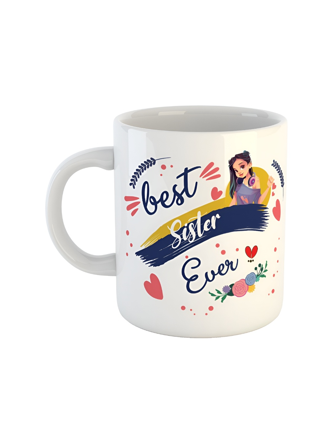 

ARTBUG White & White Printed Ceramic Glossy Core Set of Cups and Mugs