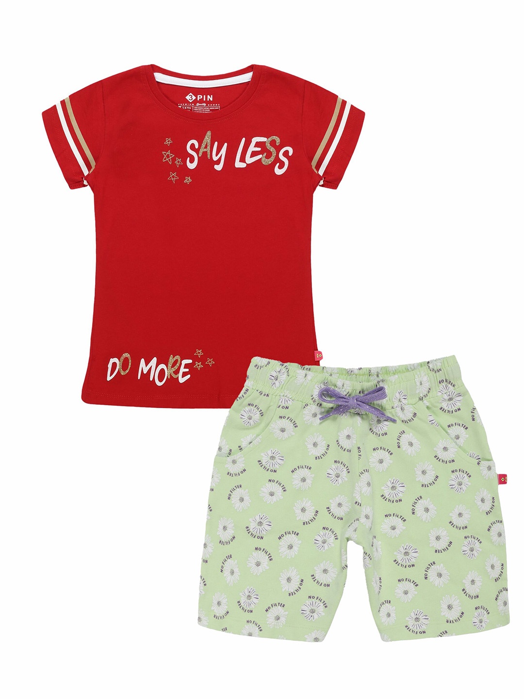 

3PIN Girls Printed Pure Cotton T-shirt with Shorts, Red