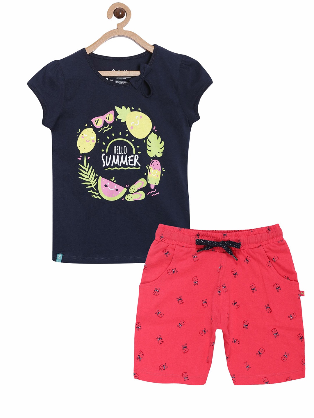 

3PIN Girls Printed Pure Cotton T-shirt with Shorts, Red