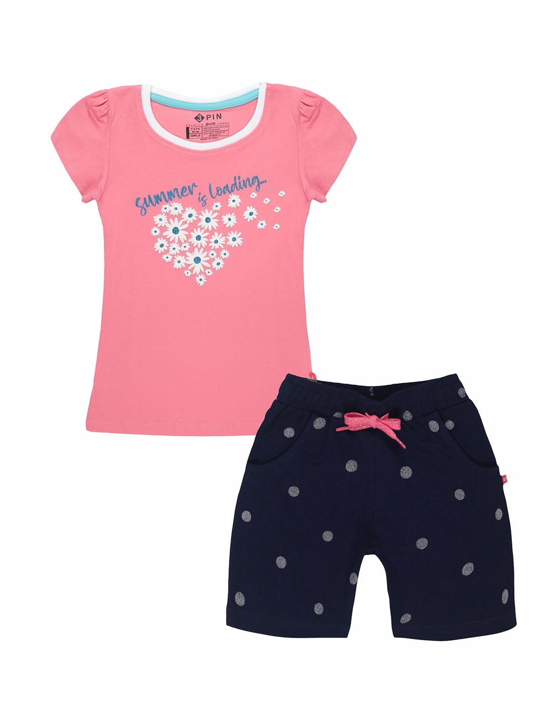 

3PIN Girls Printed Pure Cotton T-shirt with Shorts, Pink