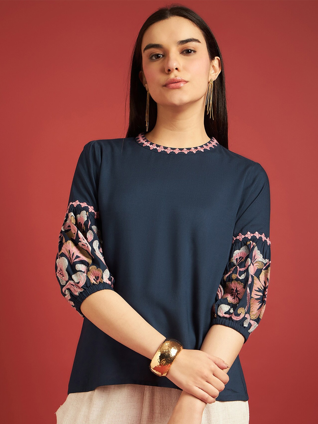 

all about you Print Styled Back Top, Navy blue