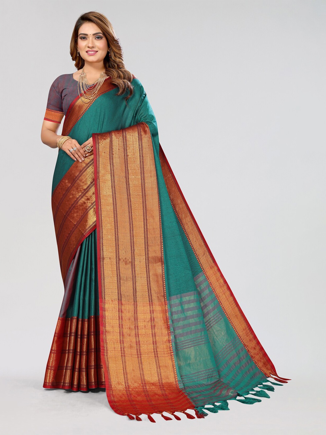 

vj fashion Zari Narayan Peth Saree, Sea green