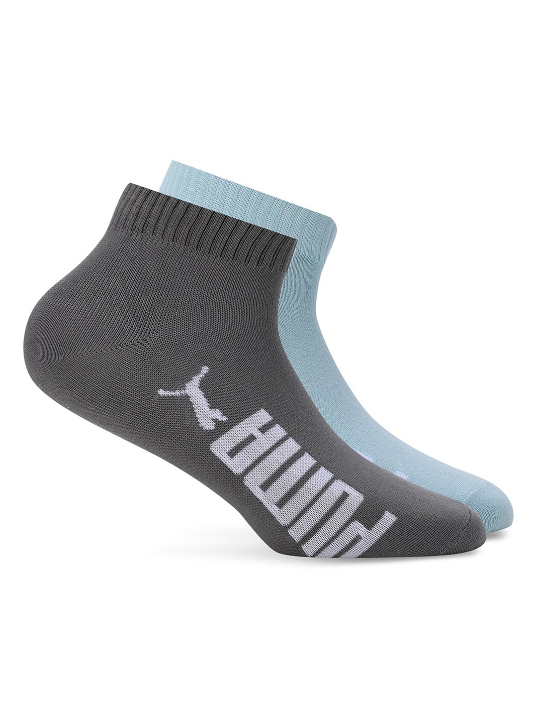 

Puma Unisex Pack Of 2 Printed Quarter Cotton Ankle-Length Socks, Grey