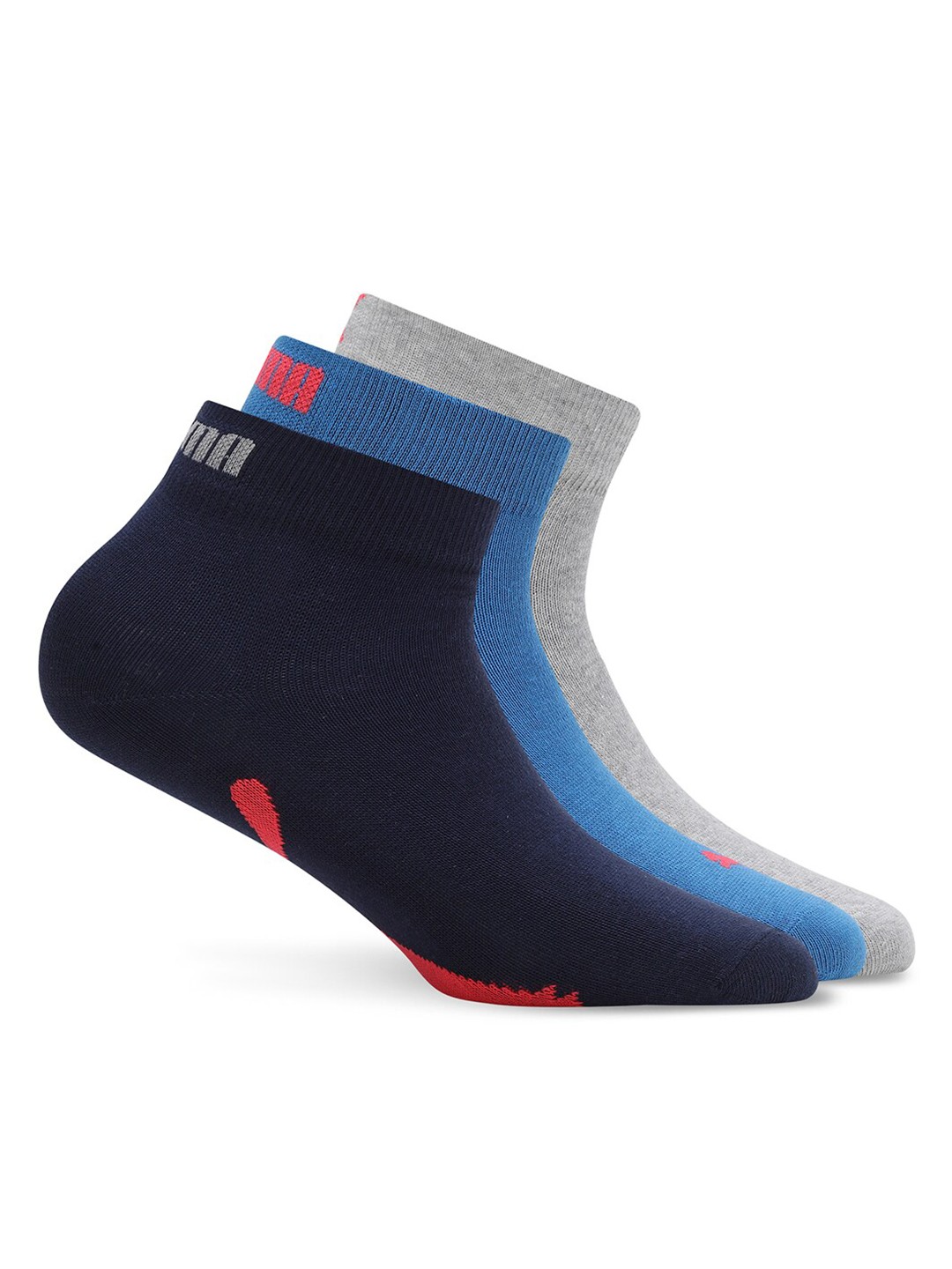 

Puma Unisex Pack of 3 Printed Cotton Ankle-Length Socks, Blue