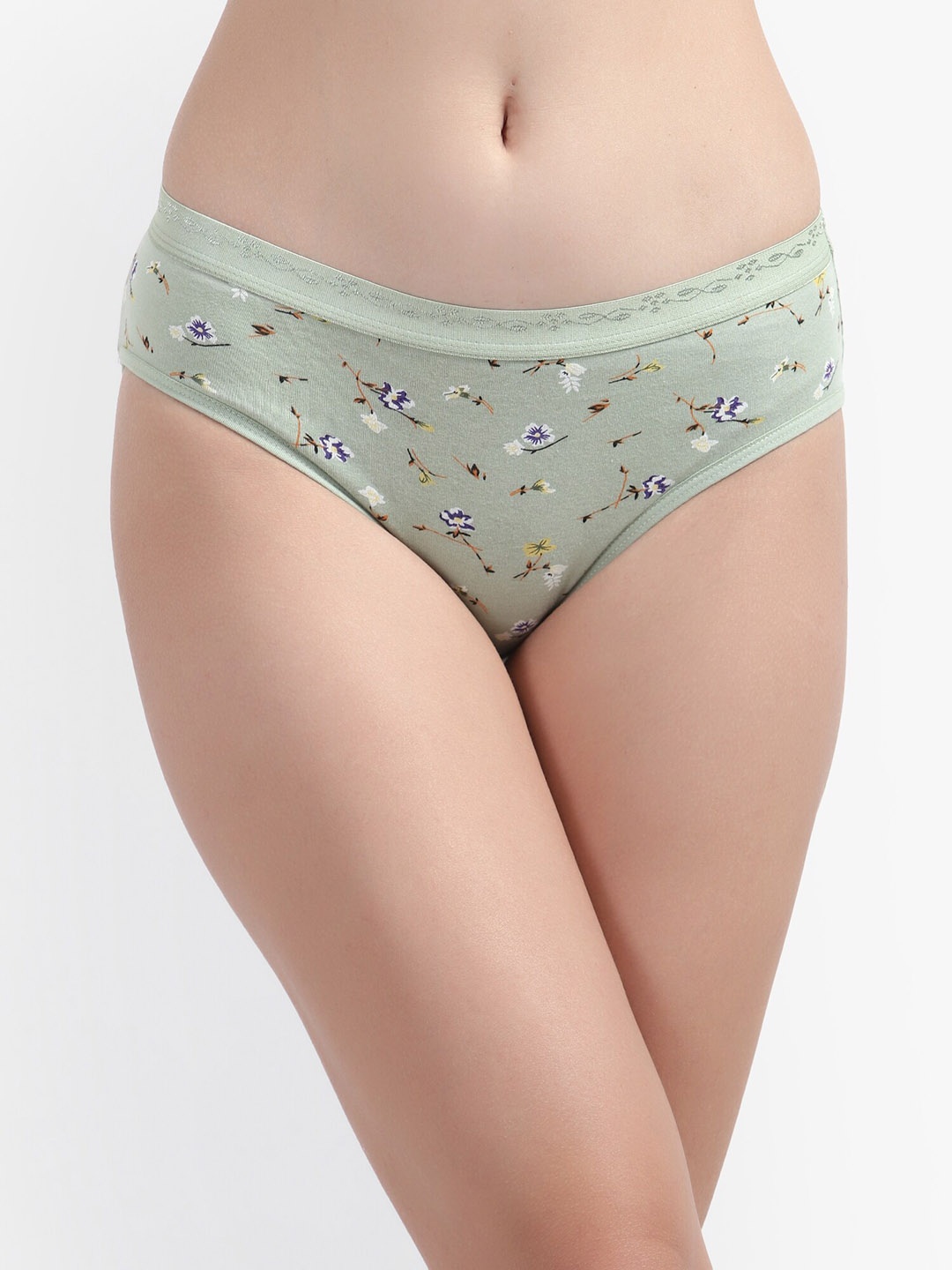 

Bruchi CLUB Floral Printed Pure Cotton Hipster Briefs, Green