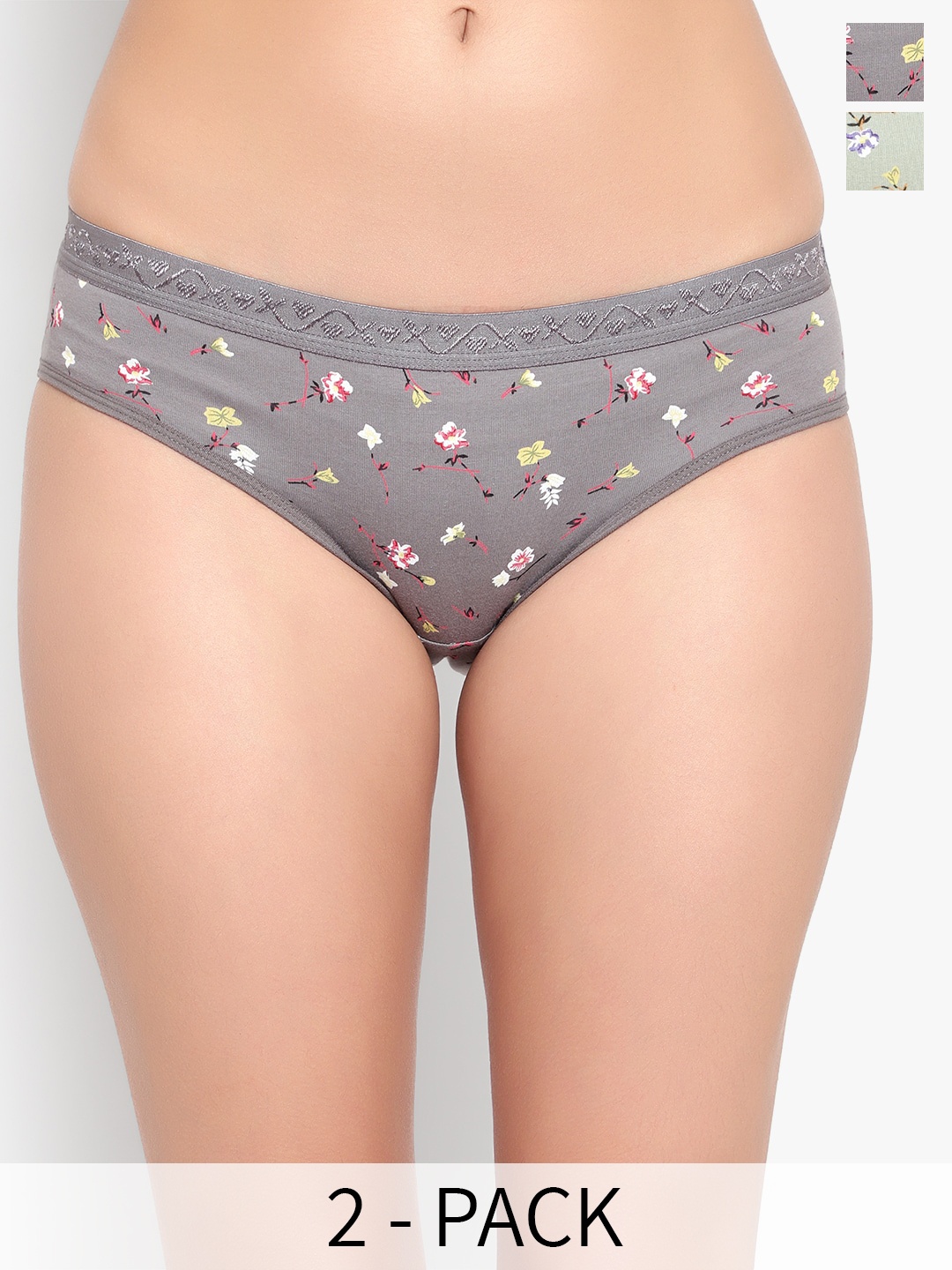 

Bruchi CLUB Pack Of 2 Printed Cotton Hipster Briefs, Grey