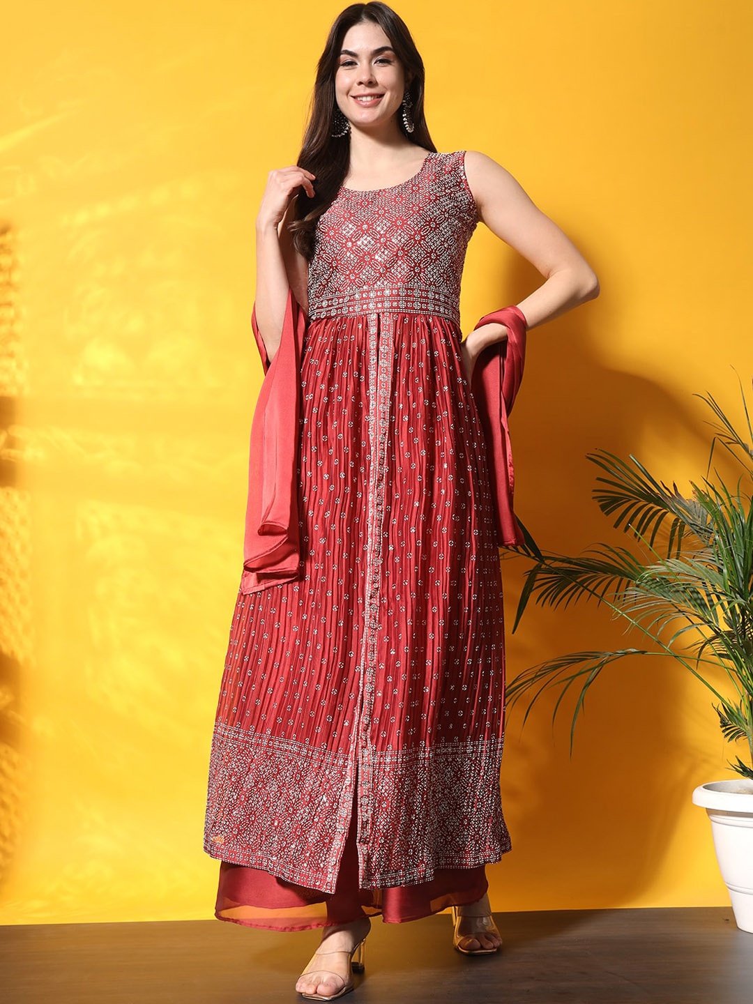 

Chhabra 555 Foil Printed Kurta With Palazzo & Dupatta, Rust