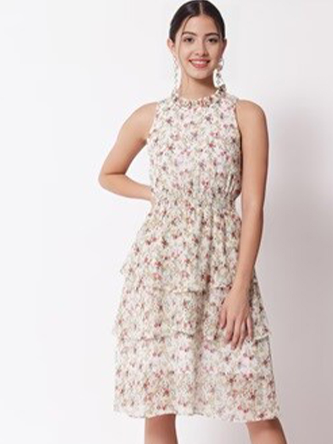 

CHARMGAL Women Floral Printed A-Line Dress, White