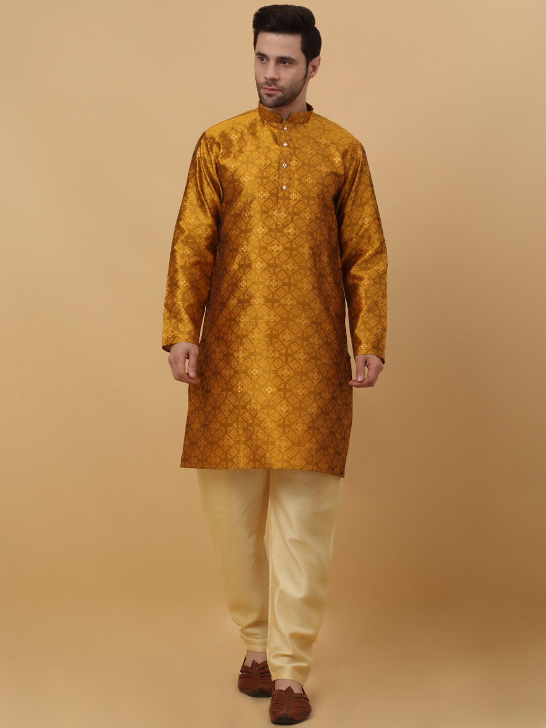 

KRAFT INDIA Floral Regular Sequinned Kurta with Churidar, Mustard