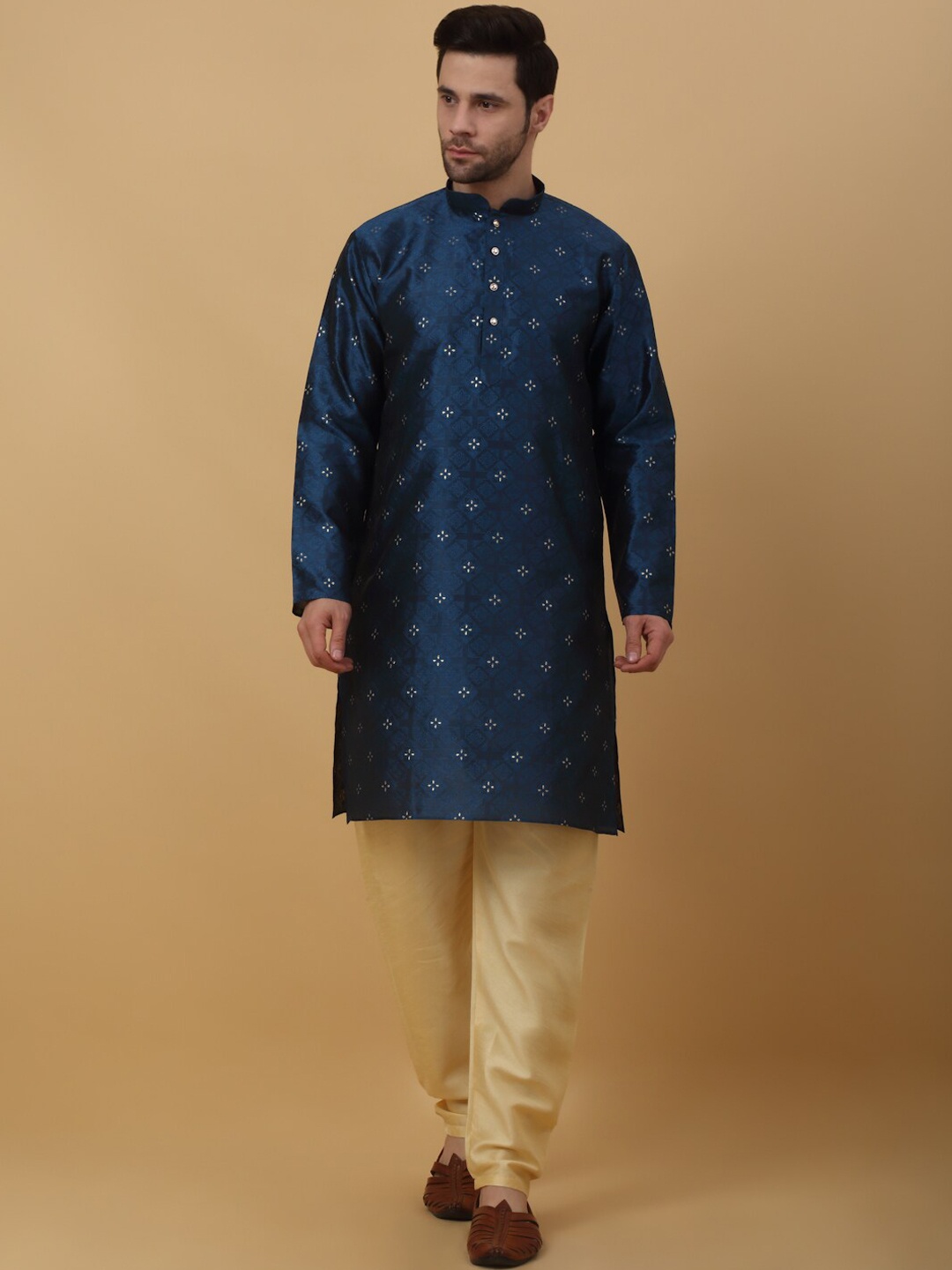 

KRAFT INDIA Floral Regular Sequinned Kurta with Churidar, Blue