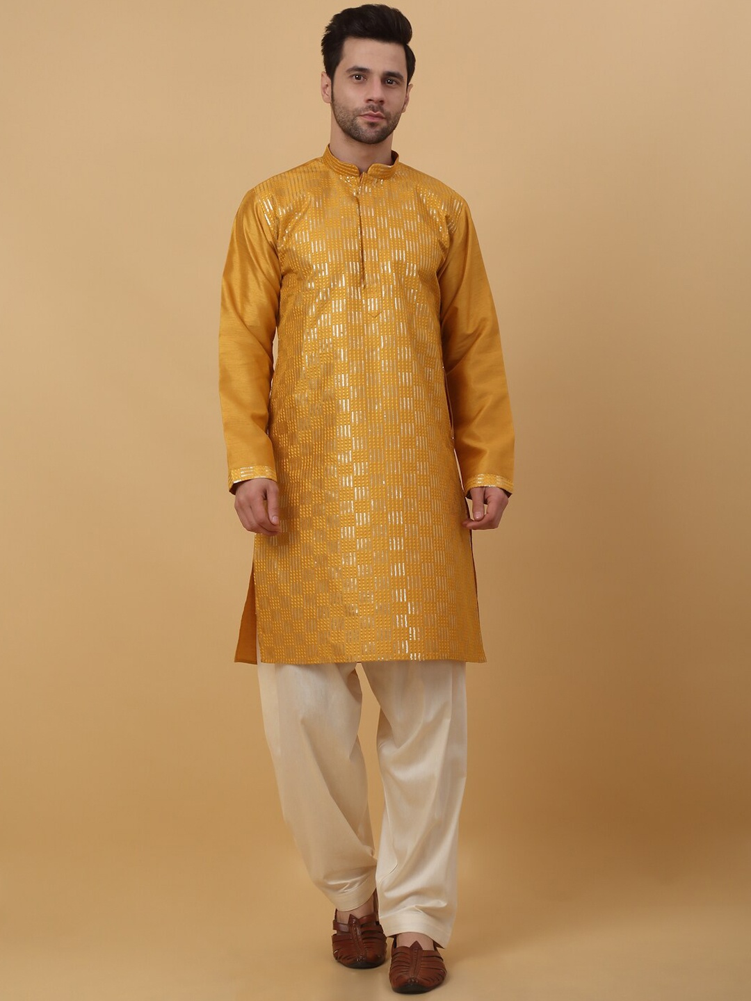 

KRAFT INDIA Ethnic Motifs Embroidered Regular Sequinned Kurta with Salwar, Yellow