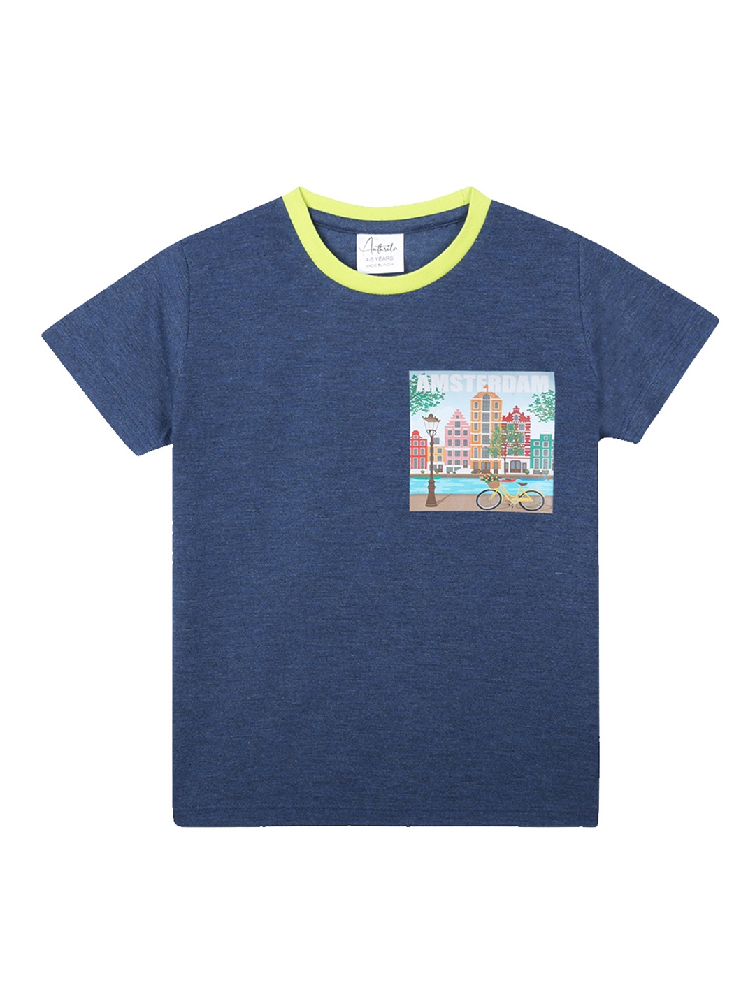 

Anthrilo Boys Printed V-Neck Applique T-shirt, Navy blue