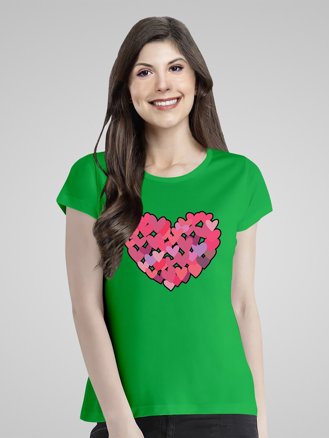 

Pootlu Women Printed Extended Sleeves T-shirt, Green